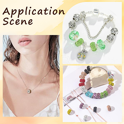 Handmade Polymer Clay Rhinestone European Large Hole Beads with Silver Color Plated Brass Cores FPDL-PA0001-02E-1