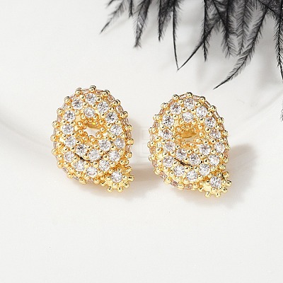 Brass Micro Pave Cubic Zirconia Stud Earrings EJEW-Z091-04G-Q-1