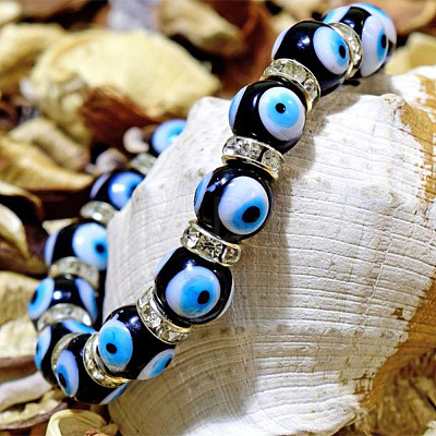 DELORIGIN 1 Strand Handmade Evil Eye Lampwork Beads Strands LAMP-DR0001-01A-1