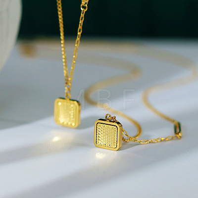 304 Stainless Steel Textured Square Pendant Mixed Chain Necklaces for Women WG76D8C-01-1