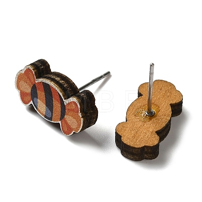 Wood Stud Earrings EJEW-Z054-02C-1