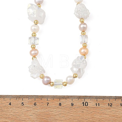 Electroplated Natural Druzy Agate & Natural Cultured Freshwater Pearl & Electroplate Glass Beaded Necklaces NJEW-JN06569-1