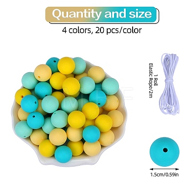 80Pcs 4 Style Round Silicone Focal Beads SIL-SZ0001-22K-1