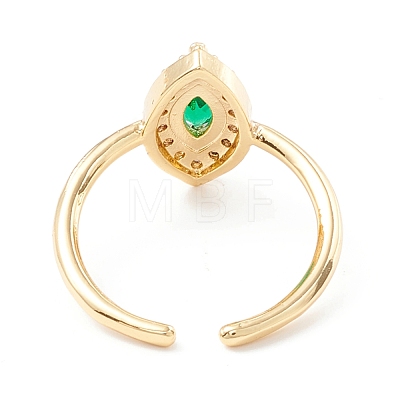 Green Cubic Zirconia Horse Eye Cuff Ring KK-D067-36G-RS-1