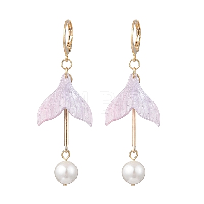 Glass & Cellulose Acetate(Resin) Beads Fishtail Dangle & Hoop Earring Sets EJEW-TA00791-1