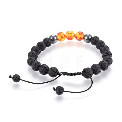 Natural Lava Rock and Non-Magnetic Synthetic Hematite Beads Braided Bead Bracelets BJEW-JB03975-06-1