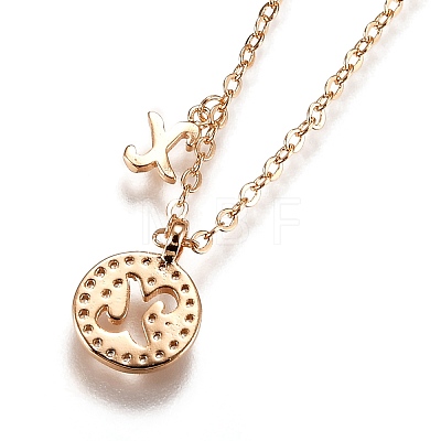 Brass Micro Pave Clear Cubic Zirconia Double Letter Pendant Necklaces NJEW-Z010-24-1