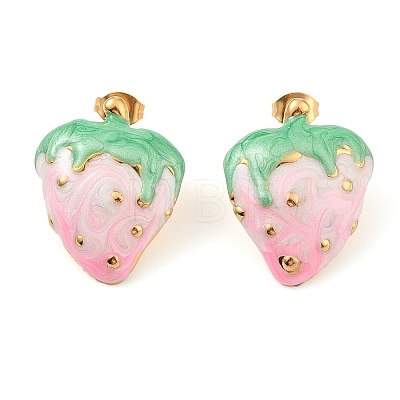 Strawberry Enamel Stud Earrings EJEW-Z065-14G-1