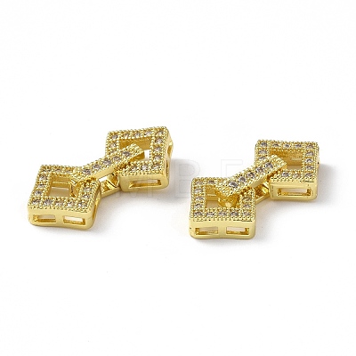 Rack Plating Brass Micro Pave Clear Cubic Zirconia Fold Over Clasps KK-G448-01G-1