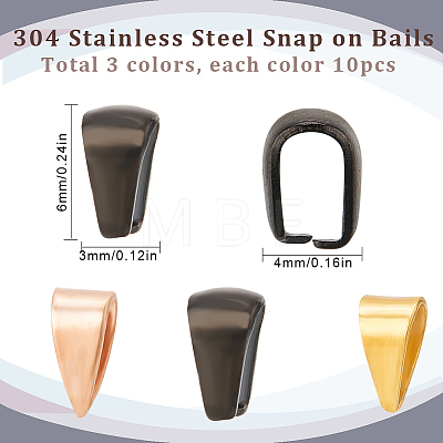 30Pcs 3 Colors 304 Stainless Steel Snap on Bails STAS-SC0005-62-1
