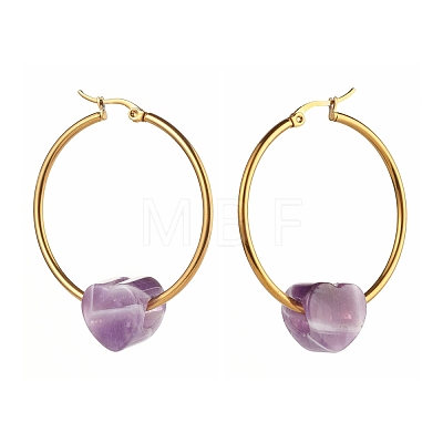 Heart Natural Amethyst Beads Earrings for Girl Women EJEW-JE04638-02-1