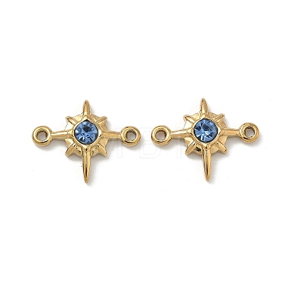 304 Stainless Steel Aquamarine Rhinestone Connector Charms STAS-L308-03B-G-1