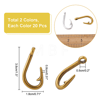   40Pcs 2 Color Tibetan Style Alloy Hook Pendants TIBEP-PH0001-44-1