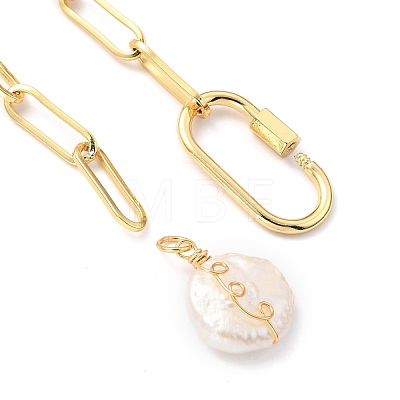 Flat Round Natural Baroque Pearl Pendant Necklaces NJEW-JN03085-1