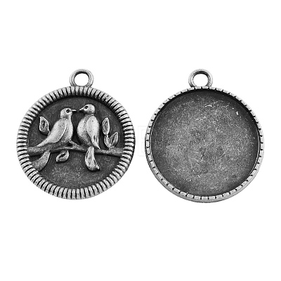 Tibetan Style Alloy Carved Birds Pendant Cabochon Bezel Settings TIBEP-M018-13AS-NF-1