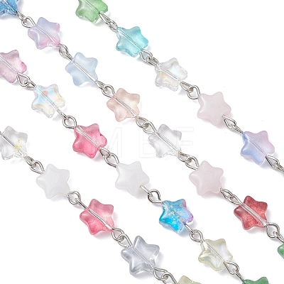 Iron Glass Handmade Star Link Chains AJEW-JB01435-01-1