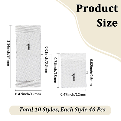 400Pcs 10 Styles Polyester Size Labels for Clothing DIY-CY0003-95-1