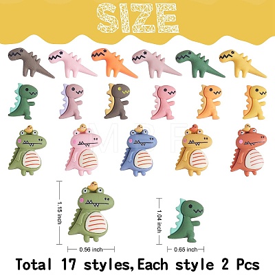 34Pcs Dinosaur Resin Charms Crocodile Ornaments Slime Resin Animal Flatback Embellishments for DIY Phonecase Decor Scrapbooking Crafts Jewelry Making Supplies JX478A-1