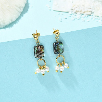 Abalone Shell/Paua Shell & Shell Pearl Beads Dangle Earrings EJEW-JE07327-02-1