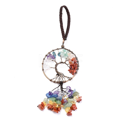 Wire Wrapped Chakra Chips Natural Gemstone Big Pendant Decorations HJEW-H057-02D-1