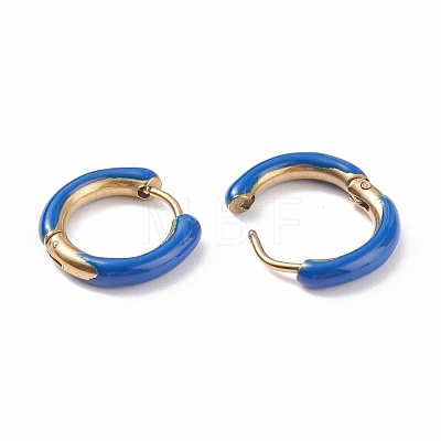 Two Tone 304 Stainless Steel Chunky Huggie Hoop Earrings with Enamel for Women EJEW-C043-11-G-1