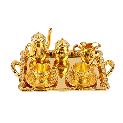 Dollhouse Simulation Mini Alloy Pattern Tea Set Model Ornament PW-WG90939-02-1