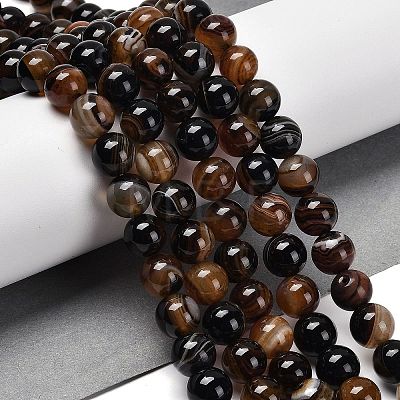 Natural Striped Agate/Banded Agate Beads Strands G-B079-A05-03D-1