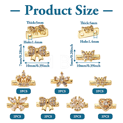 14Pcs 7 Style Rack Plating Brass Pave Cubic Zirconia Slide Charms KK-TA0001-36-1