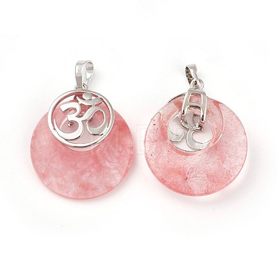 Cherry Quartz Glass Pendants KK-F751-L-A15-1