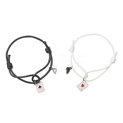 2Pcs Alloy Enamel Ace of Spades Card Charm Bracelets BJEW-JB13424-1
