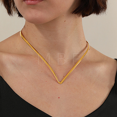 Stainless Steel V-shape Choker Necklace QQ6548-1