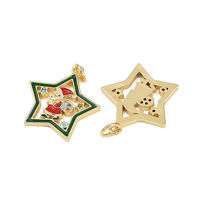 Christmas Themed Brass Micro Pave Cubic Zirconia Pendants X-ZIRC-L101-05G-1