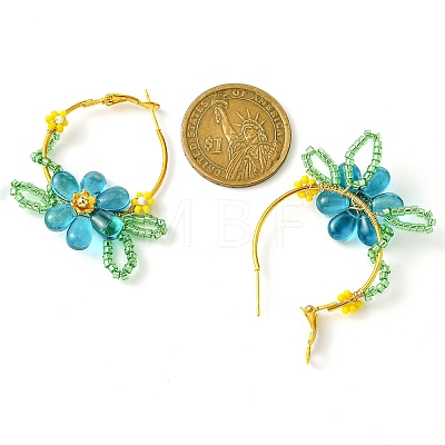 Woven Glass Flower Huggie Hoop Earring EJEW-MZ00235-01-1