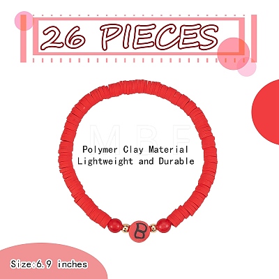 Handmade Polymer Clay Alphabet & Heishi Beads Stackable Stretch Bracelets Set BJEW-SZ0002-10-1