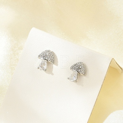 Brass Micro Pave Clear Cubic Zirconia Stud Earrings EJEW-R016-26P-13-1