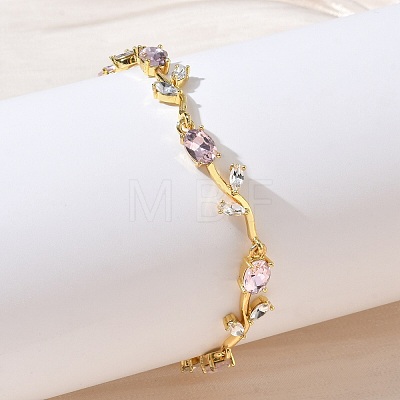 Brass Glass Flower Link Chain Bracelets KK-CBA7DFA-01G-04-1