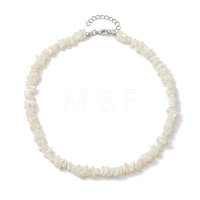 Bohemia Natural White Mother of Pearl Shell Chip Beaded Necklaces NJEW-JN04784-01-1