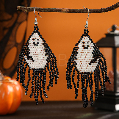 Ghost Pattern Glass Bead Tassel Earrings GW5046-1