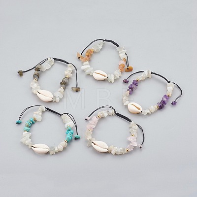 Natural/Synthetic Mixed Stone & White Moonstone Chip Braided Bead Bracelets BJEW-JB04080-1