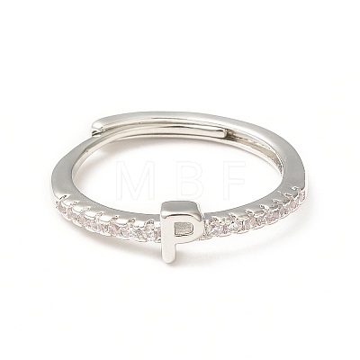 Clear Cubic Zirconia Initial Letter Adjustable Ring RJEW-C052-01P-P-1