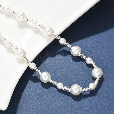 304 Stainless Steel & ABS Plastic Imitation Pearl Round Beded Necklaces for Women NJEW-S442-11P-1