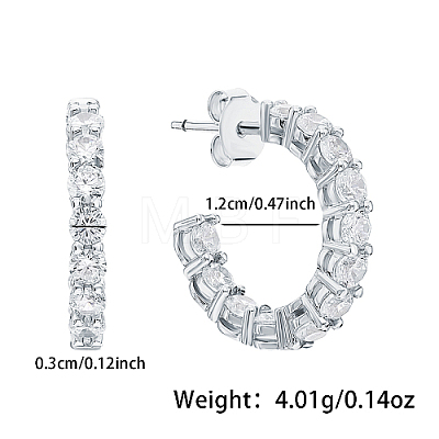 Rhodium Plated 925 Sterling Silver Ring Stud Earrings RE2963-1-1