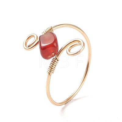 Natural Red Agate Braided Finger Ring RJEW-JR00490-1