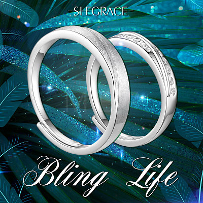 SHEGRACE Adjustable 925 Sterling Silver Couple Finger Rings JR649A-1