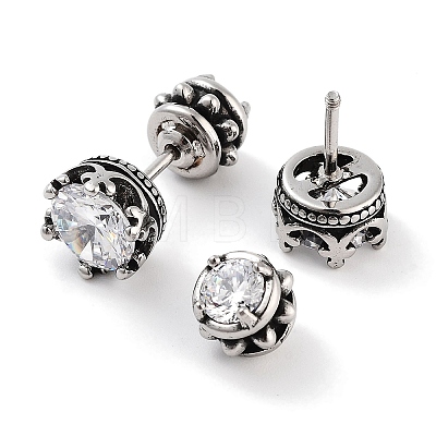 Crown 316 Surgical Stainless Steel Pave Clear Cubic Zirconia Ear False Plugs for Women Men EJEW-Z050-44B-AS-1