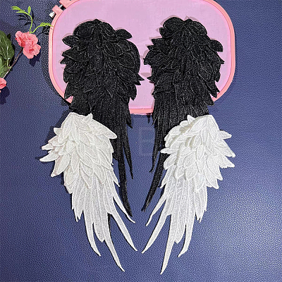 2 Pairs 2 Style Angel Wing Polyester Embroidery Lace Appliques DIY-FG0003-89B-1