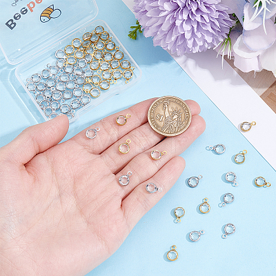 80Pcs 2 Colors 304 Stainless Steel with Glass Charms STAS-BBC0009-70-1