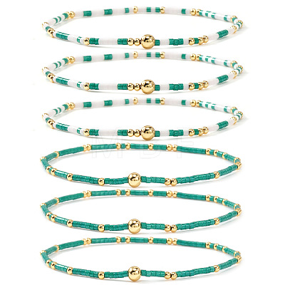 6Pcs Handmade Glass Seed Bead & Brass Beads Stretch Bracelets XZ6120-2-1