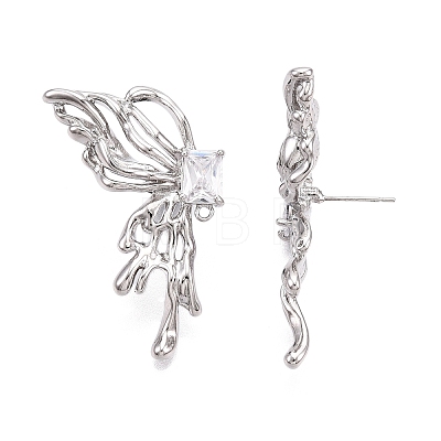 Brass Pave Clear Cubic Zirconia Butterfly Stud Earring Findings KK-N232-450P-1