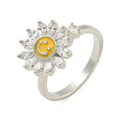 Sunflower with Smiling Face Enamel Rotatable Cuff Rings for Women RJEW-M016-07P-1